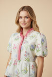 Pink Floral Puff Sleeve Spring Floral Peplum Top
