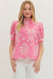 Pink Floral Scallop Neck Top