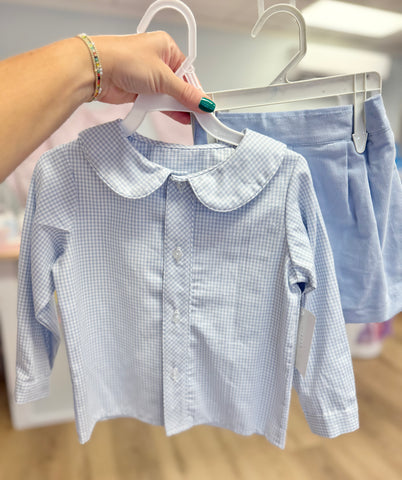 Anvy Kids Blue Check Button Front Short Set