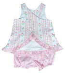 James & Lottie Knit Pink Floral Scallop Poppy Bloomer Set