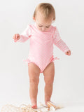 Ruffle Butts Pink Stripe/Dot Rash Guard One Piece Swimsuit