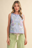 Blue Scallop Floral Embroidered Top