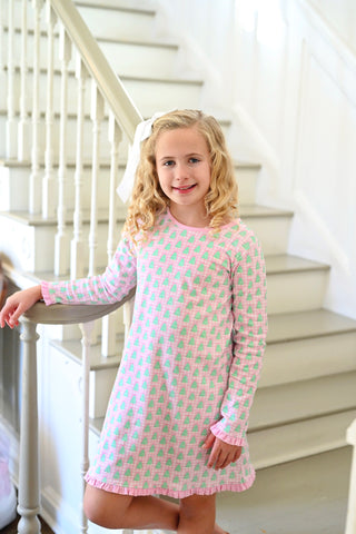 James & Lottie Knit Pink Gingham Christmas Tree Lounge Dress