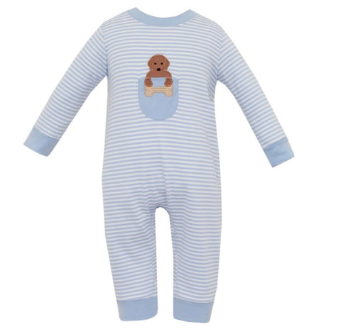 Claire & Charlie Knit Blue Stripe Lab Long Romper
