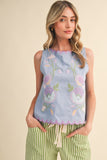 Blue Scallop Floral Embroidered Top