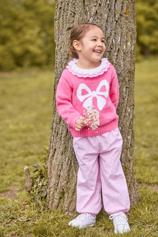 Little English Hot Pink Bow Intarsia Sweater