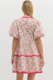 Pink & Green Bubble Sleeve Dress