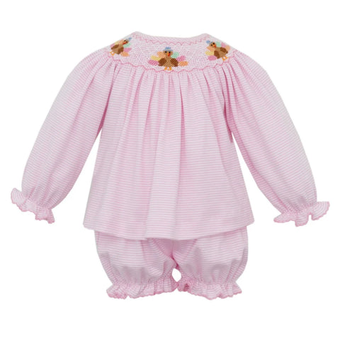 Petit Bebe Knit Pink Stripe Turkey Bloomer Set