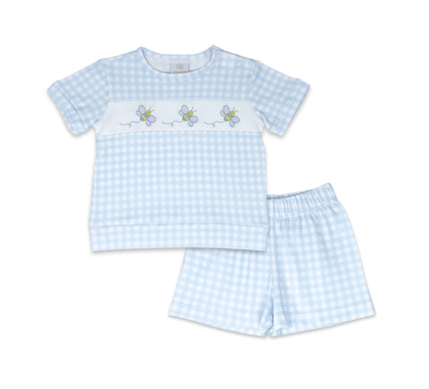 Lullaby Set Pima Blue Gingham Honeycomb Short Set