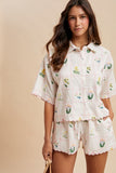 Floral Embroidered Check Short Set