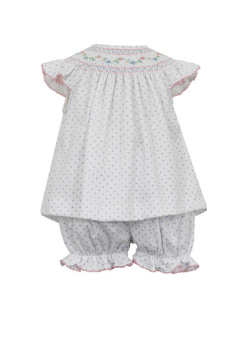 Petit Bebe Blue Dot Floral Embroidered Bishop Bloomer Set