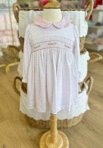 Petit Bebe Knit Dot Scalloped Collar Smocked Dress