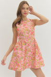 Pink & Green Floral Jacquard Dress