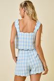 Blue Gingham Tweed Scallop Short Set