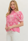 Pink Floral Scallop Neck Top