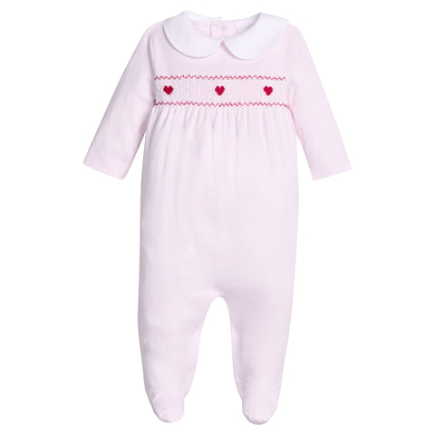 Little English Pale Pink Smocked Heart Footie