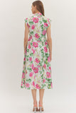 Pink & Green Floral Midi Dress