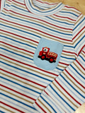 Squiggles by Charlie Maroon Multi Stripe Firetruck Pocket Tee
