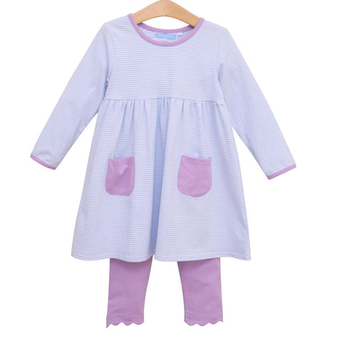 Trotter Street Blue Stripe/Lavender Pocket Legging Set