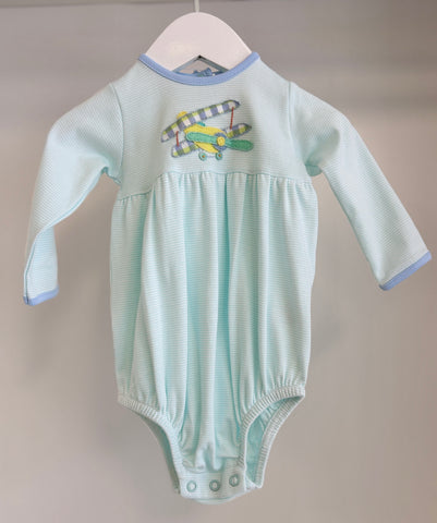 Squiggles by Charlie Mint Mini Stripe Airplane Long Sleeve Bubble