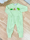 Squiggles by Charlie Green Mini Stripe Dino Long Romper