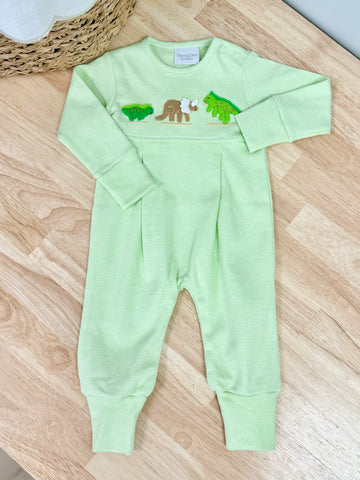 Squiggles by Charlie Green Mini Stripe Dino Long Romper