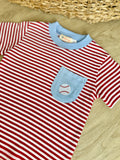 Luigi Kids Red Stripe/Sky Blue Baseball Pocket Tee
