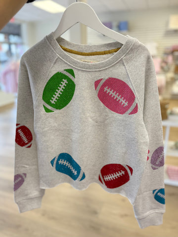 Paper Flower Gray Rhinestone Football Sweatshirt