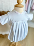 Squiggles by Charlie Pale Blue/Red Dot Trim Bubble