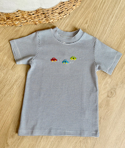 Squiggles by Charle Navy Stripe Race Car Short Sleeve Tee