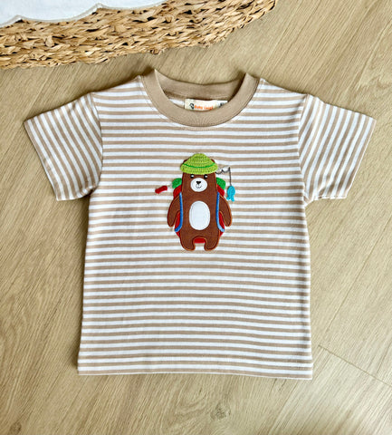 Luigi Kids Sand Stripe Camping Bear Tee