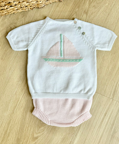 Mi Lucero Pink Sailboat Diaper Set