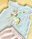 Squiggles by Charlie Blue Mini Stripe Unicorn Skort Set