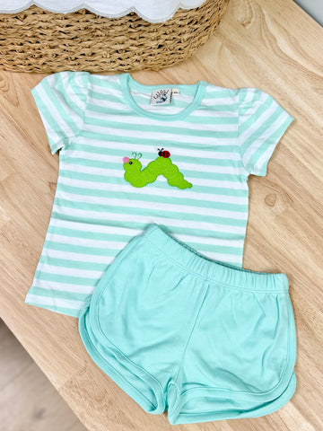 Luigi Kids Mint Stripe Caterpillar Athletic Short Set
