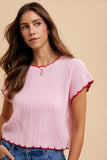 Pink Scallop Edge Pointelle Top