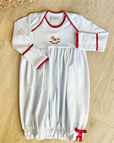 Squiggles by Charlie Pale Blue Christmas Rocking Horse Gown