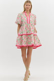 Pink & Green Bubble Sleeve Dress