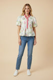 Pink Floral Puff Sleeve Spring Floral Peplum Top