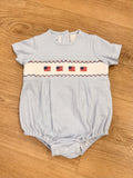 Petit Bebe Pima Boys Blue Gingham Flag Bubble