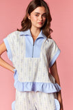 Blue Floral Stripe Quarter Zip Short Set