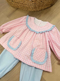 Anvy Kids Pink Gingham Brushed Flannel Bloomer Pant Set