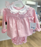 Anvy Kids Pink Check Eyelet Lace Collar Bloomer Set