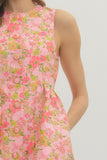 Pink & Green Floral Jacquard Dress