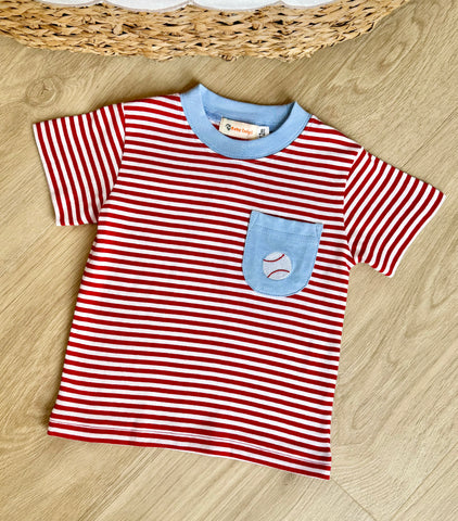 Luigi Kids Red Stripe/Sky Blue Baseball Pocket Tee