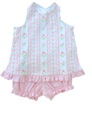 James & Lottie Knit Pink Floral Scallop Poppy Bloomer Set