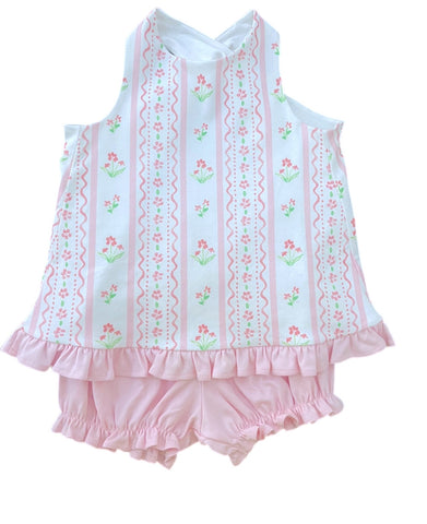 James & Lottie Knit Pink Floral Scallop Poppy Bloomer Set