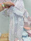 Baby Sen White Scallop Ribbon Daygown & Bonnet- BLUE