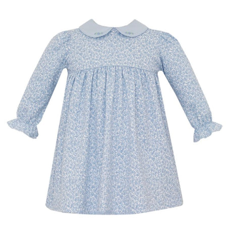 Petit Bebe Knit Blue Liberty Embroidered Collar Dress