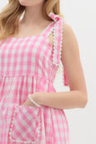 Pink Gingham Shoulder Tie Dress