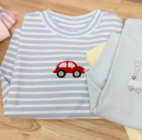 Squiggles by Charlie Blue Stripe Car Long Sleeve Tee